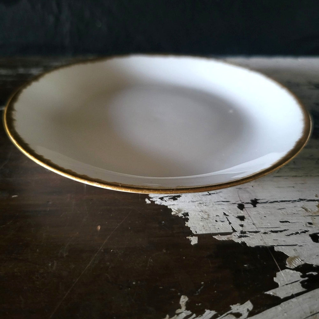 Antique Delinières & Co Bread Plate White Gold Brushstroke Edge Limoges France