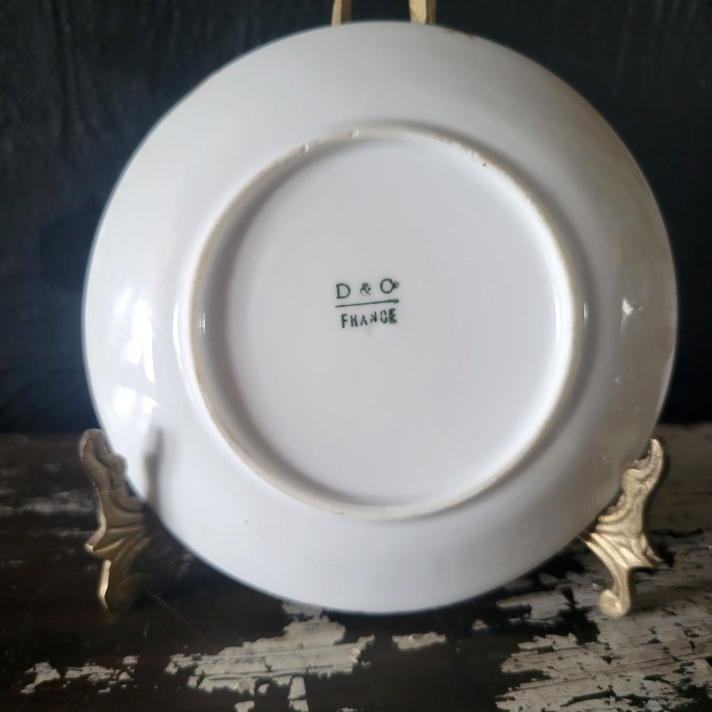 Antique Delinières & Co Bread Plate White Gold Brushstroke Edge Limoges France