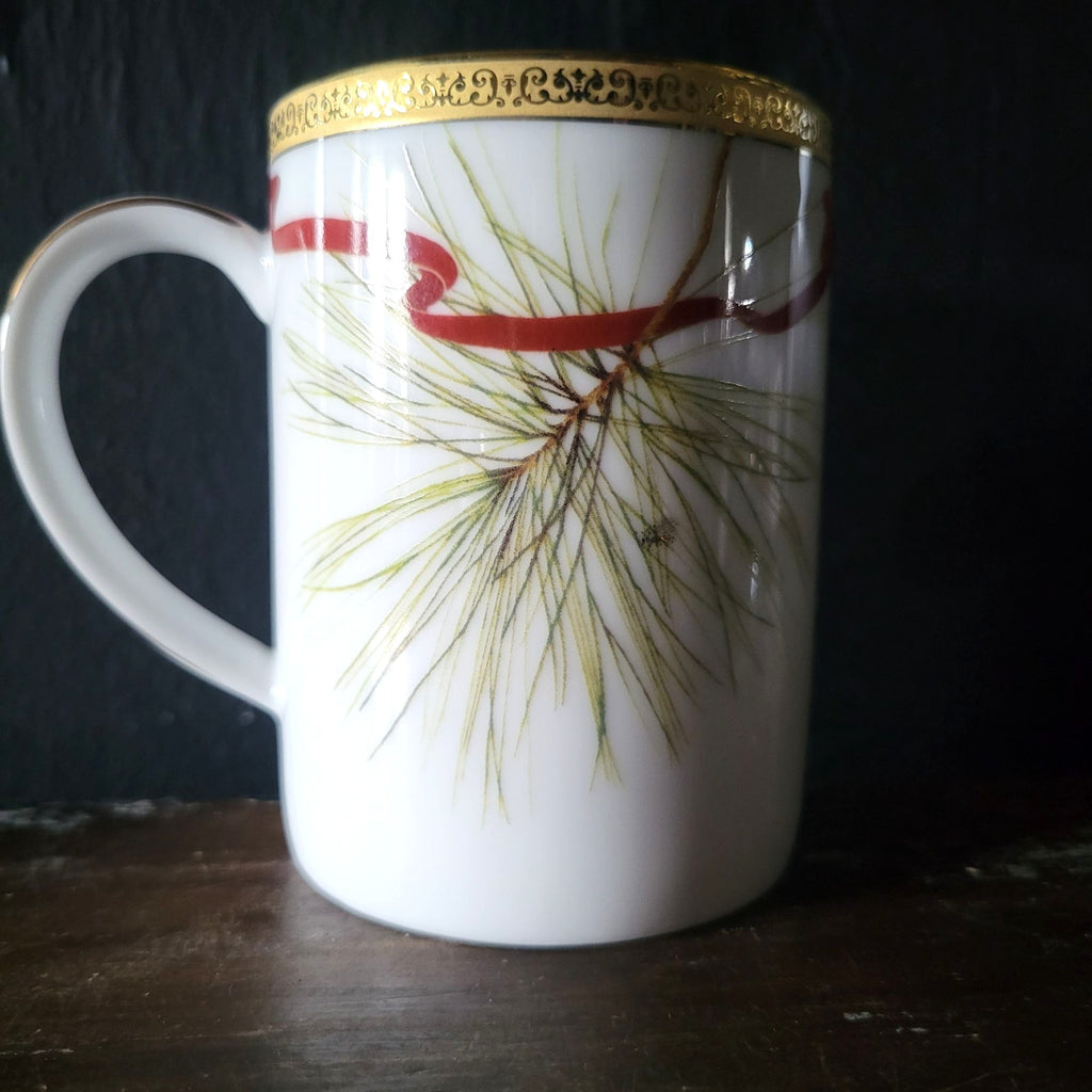 Charter Club Fashion Buffet Gold Holly and Pine Mug Christmas Mug