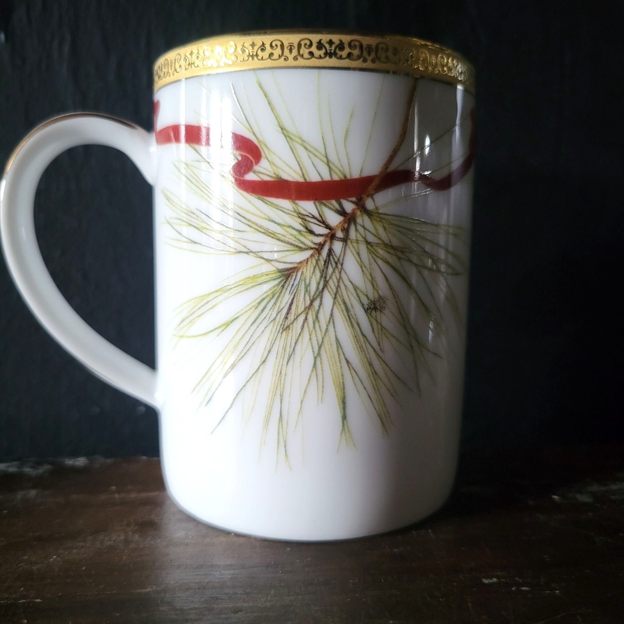 Charter Club Fashion Buffet Gold Holly and Pine Mug Christmas Mug