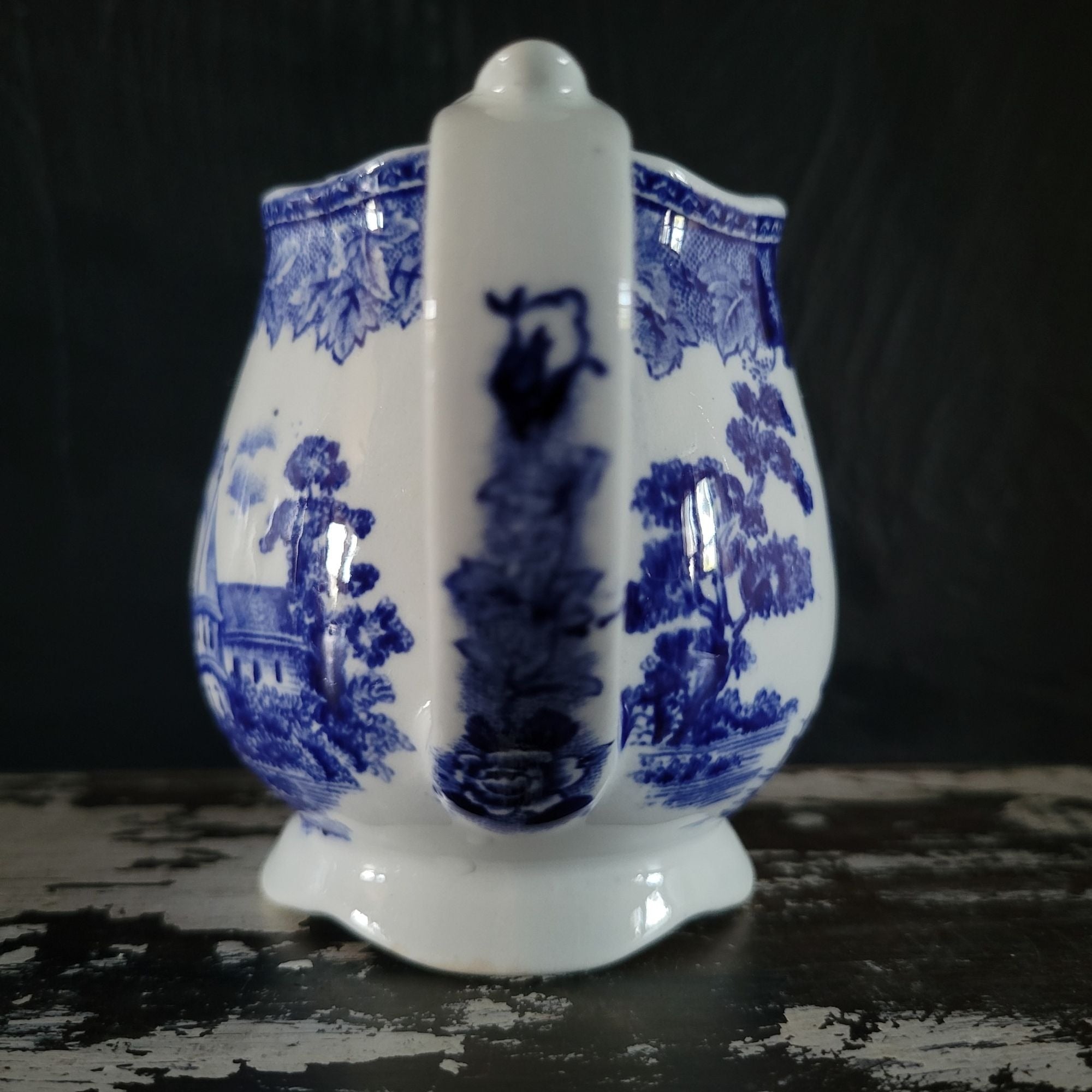 Vtg Arabia Finland Blue and White Landscape Creamer Jug Floral and Scenic *Read