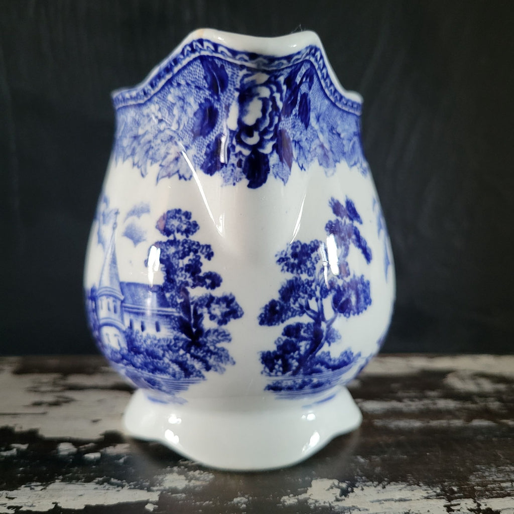 Vtg Arabia Finland Blue and White Landscape Creamer Jug Floral and Scenic *Read
