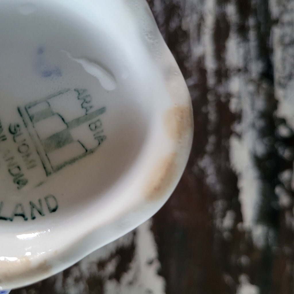 Vtg Arabia Finland Blue and White Landscape Creamer Jug Floral and Scenic *Read