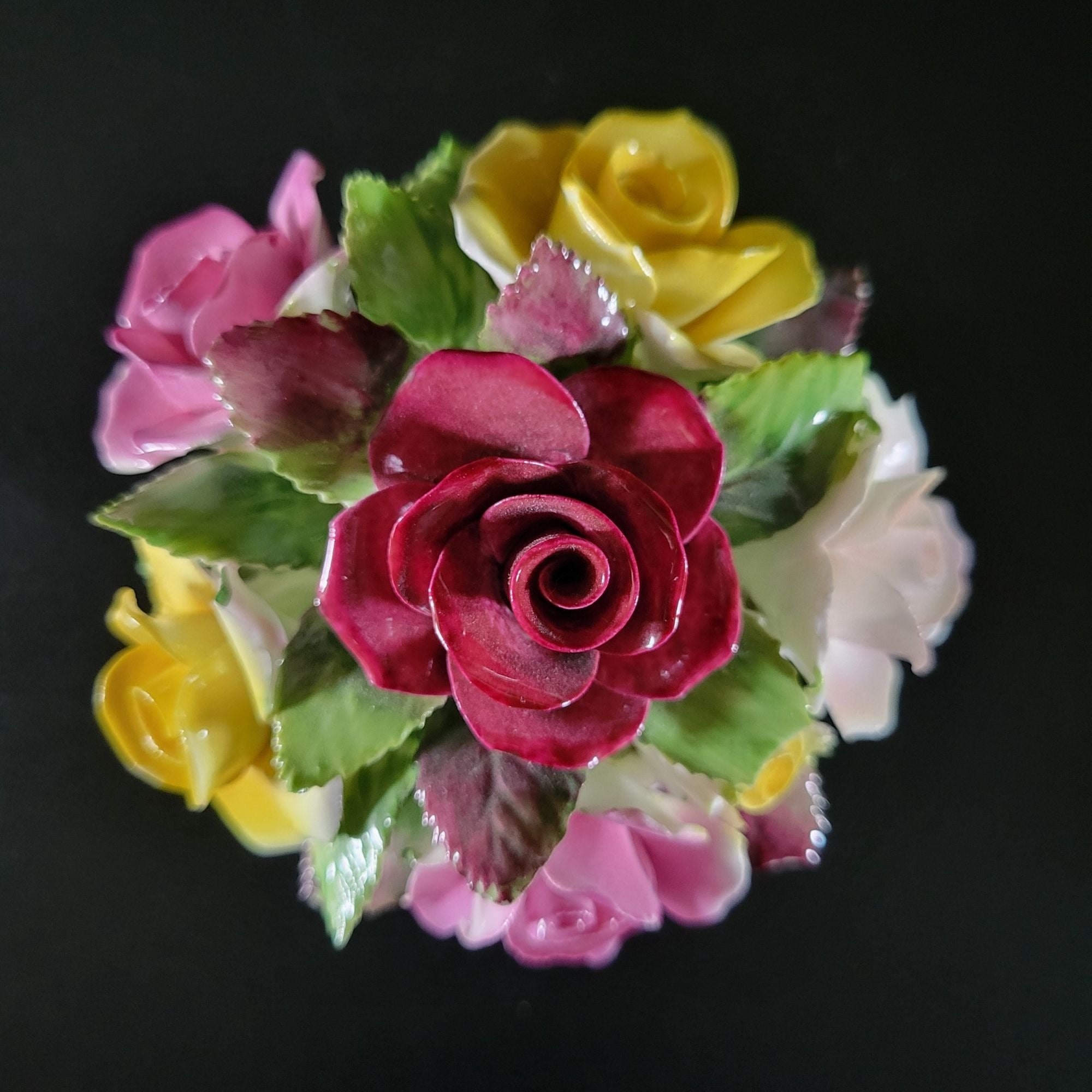 Small Vintage Royal Adderley Rose Floral Bouquet in Footed White Pot England