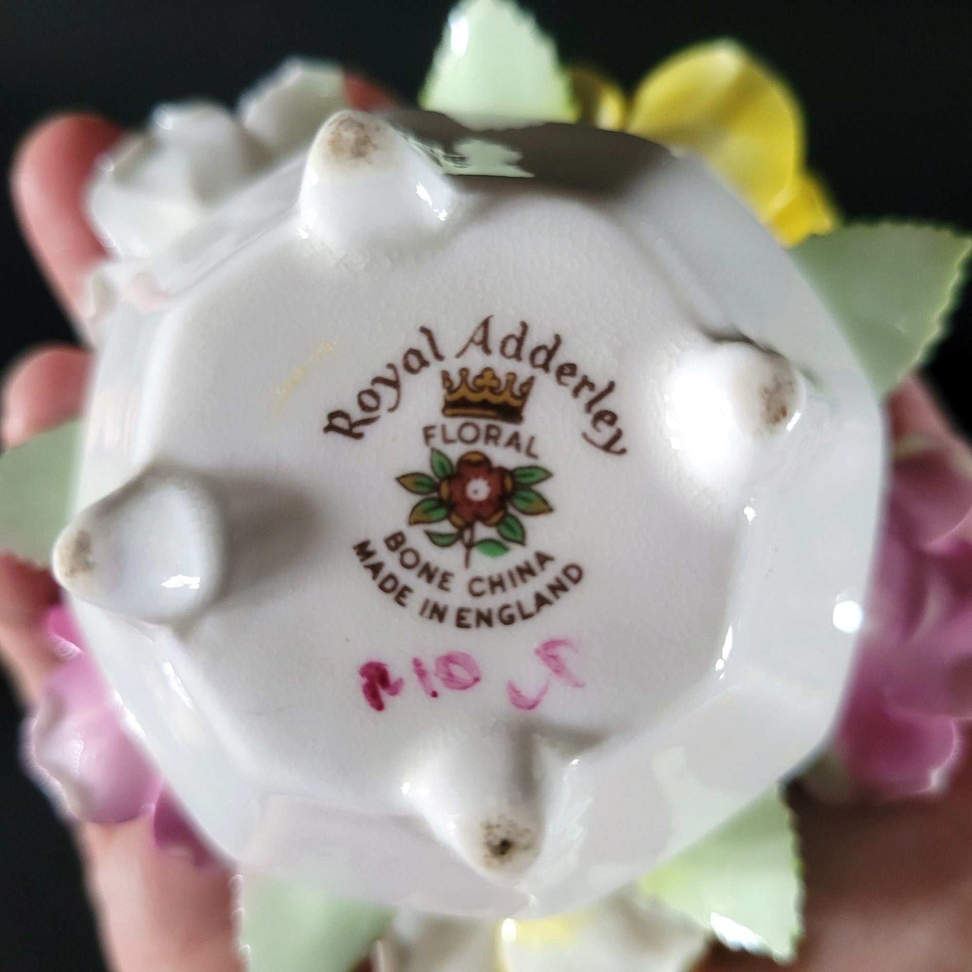 Small Vintage Royal Adderley Rose Floral Bouquet in Footed White Pot England