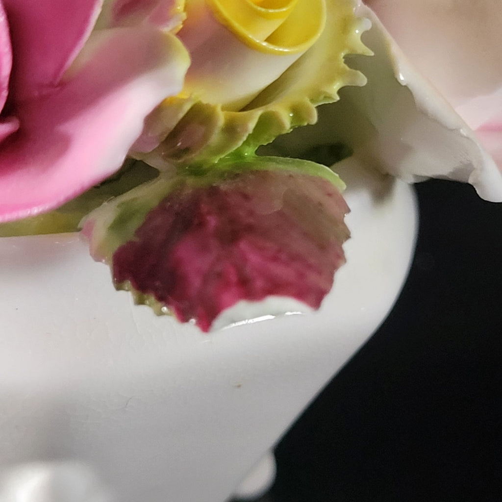 Small Vintage Royal Adderley Rose Floral Bouquet in Footed White Pot England