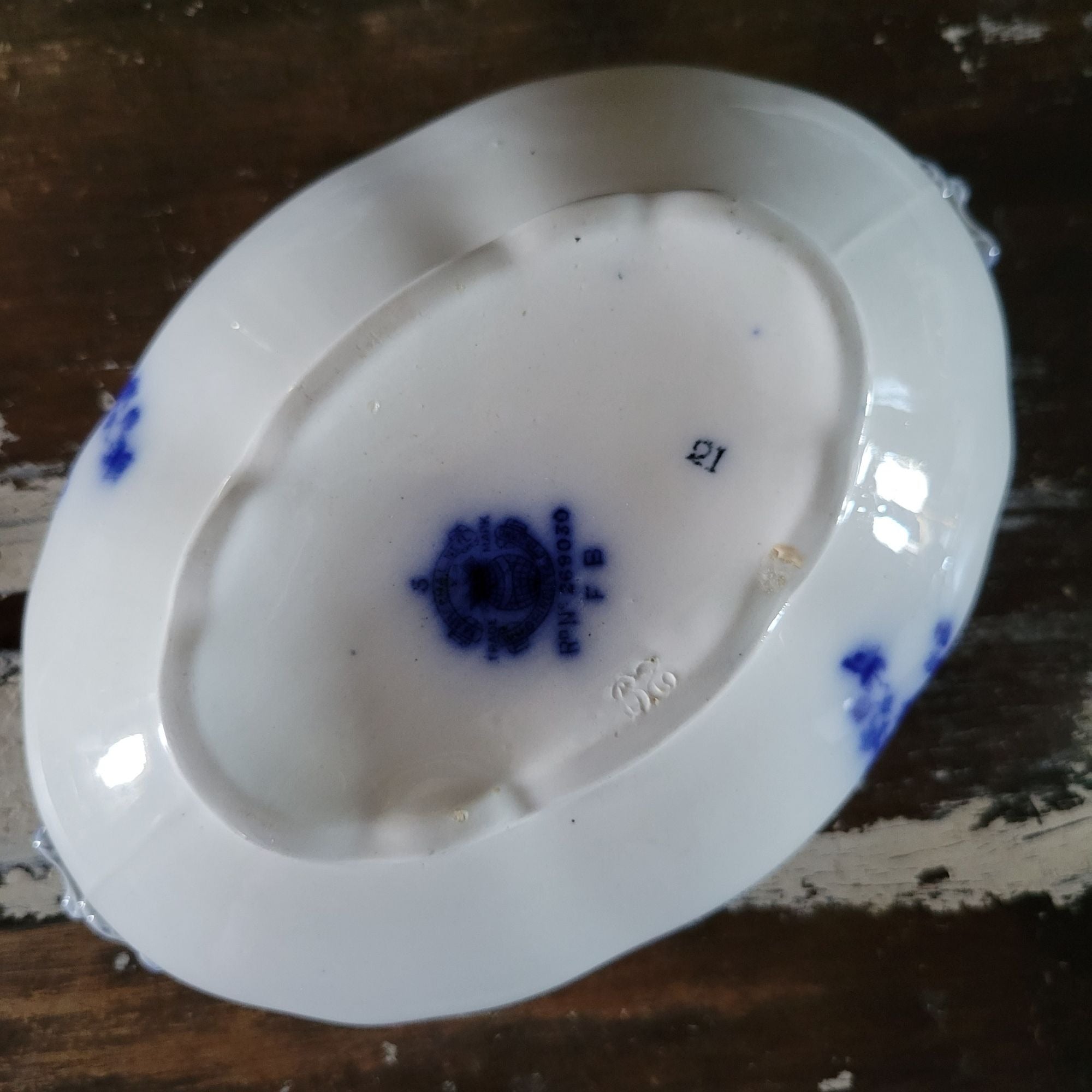 Antique W.H. Grindley Flow Blue Sauce Tureen With Ladle And Undertray c 1900