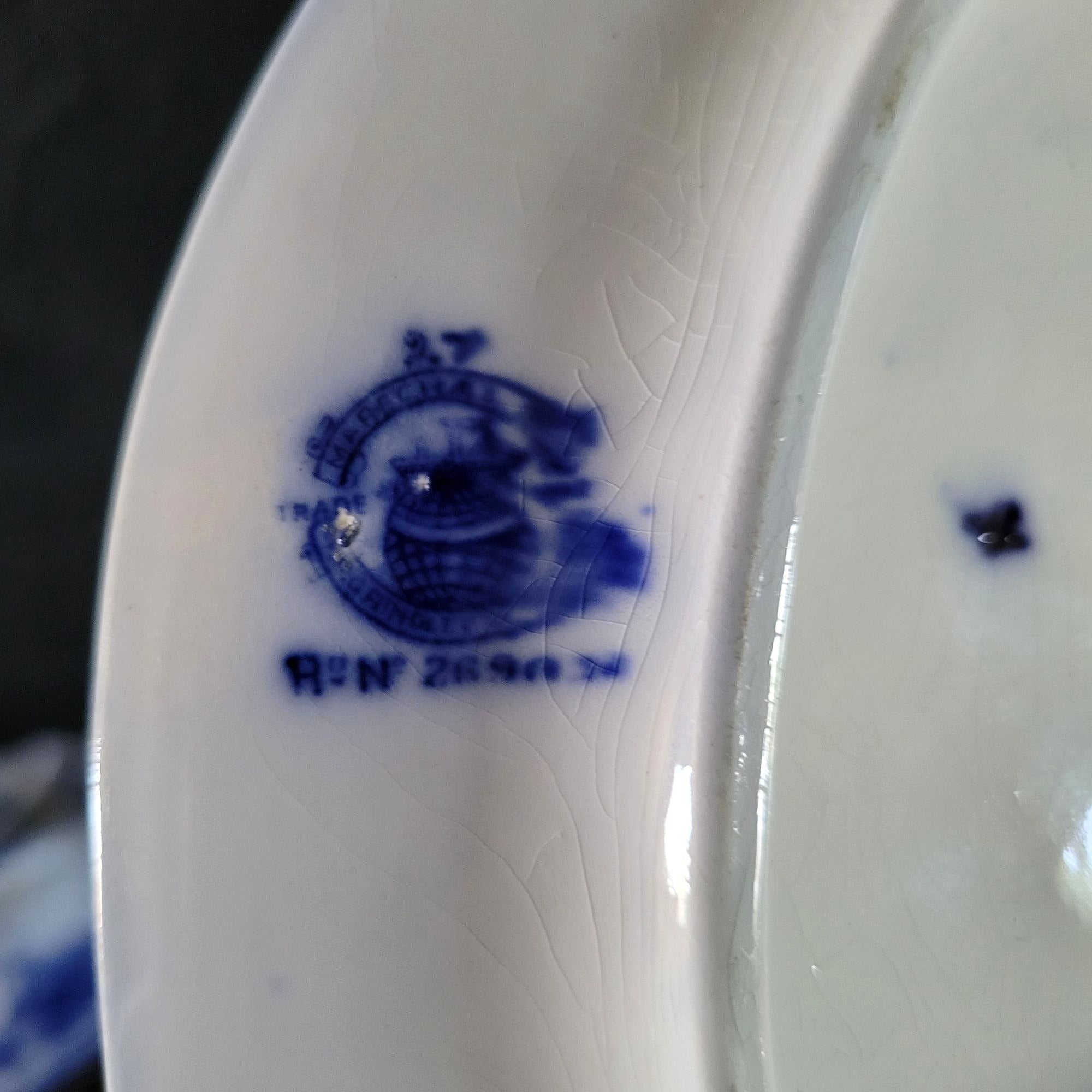 Antique W.H. Grindley Flow Blue Sauce Tureen With Ladle And Undertray c 1900
