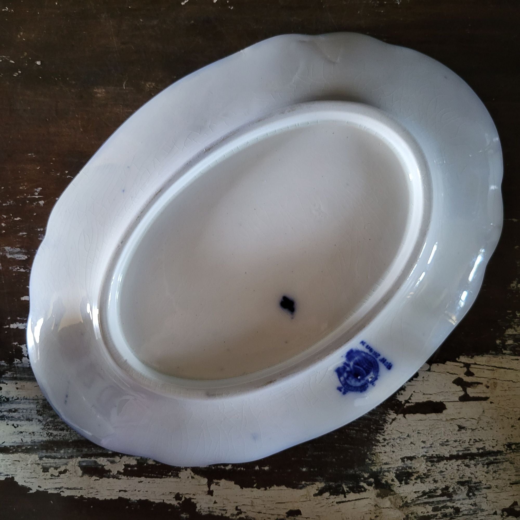 Antique W.H. Grindley Flow Blue Sauce Tureen With Ladle And Undertray c 1900