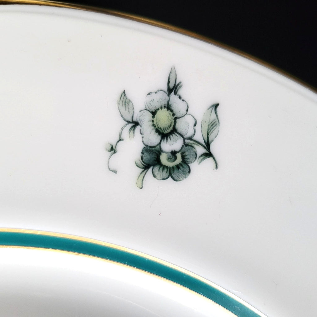 Vintage Royal Bayreuth Teal Tulip Dinner Plate 10.875" Floral Design Gold Trim