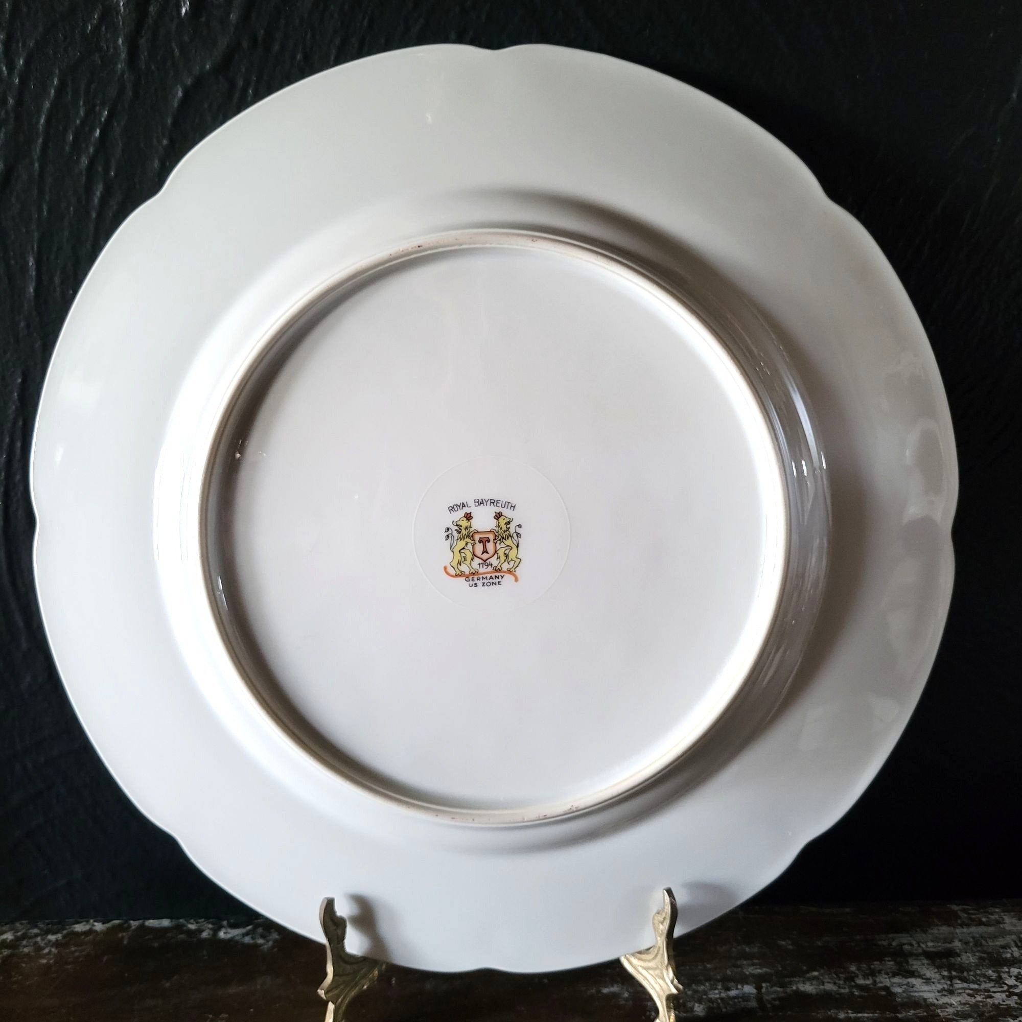 Vintage Royal Bayreuth Teal Tulip Dinner Plate 10.875" Floral Design Gold Trim