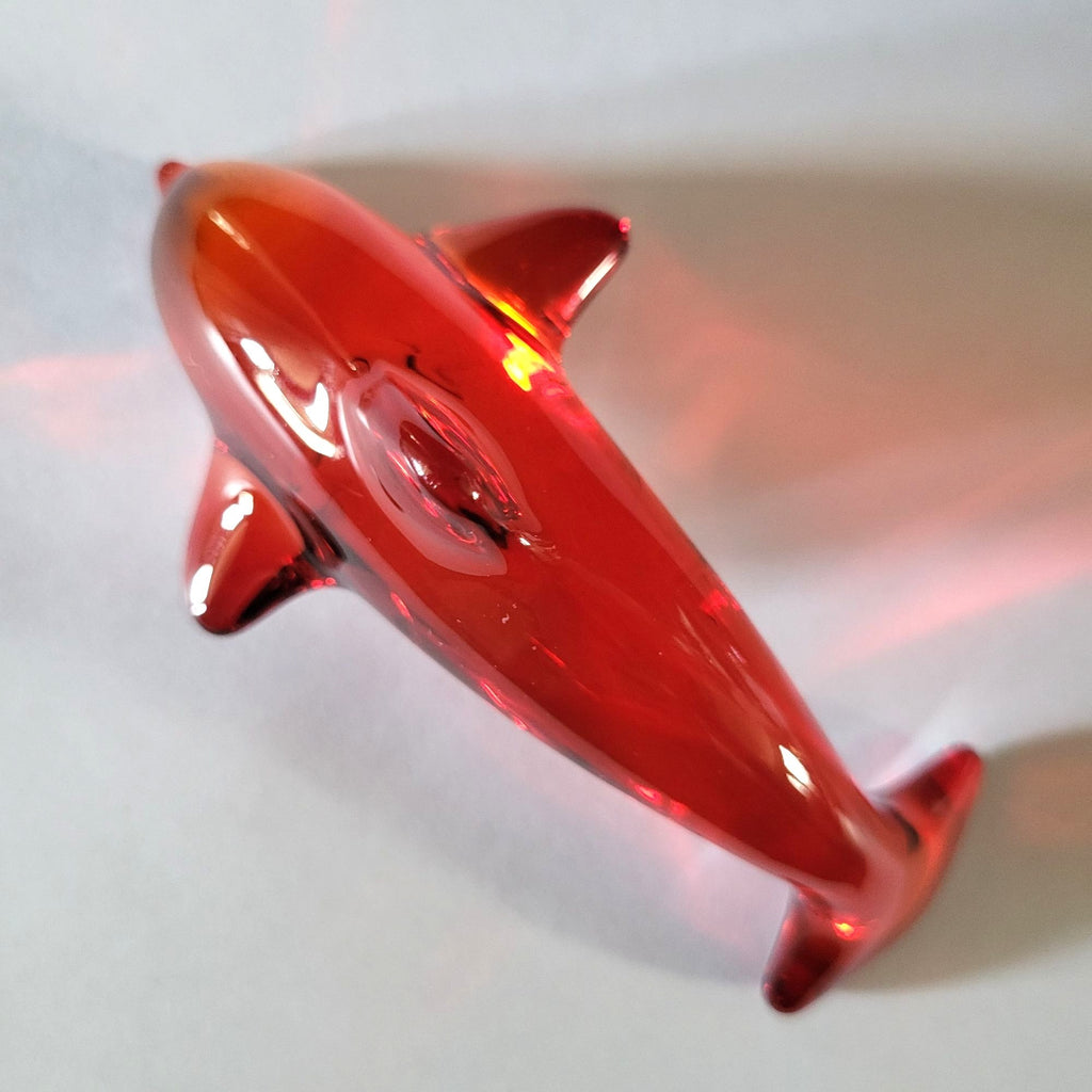 Vintage Daum France Red Cadmium Dolphin Figurine Signed Glows Under UV Light