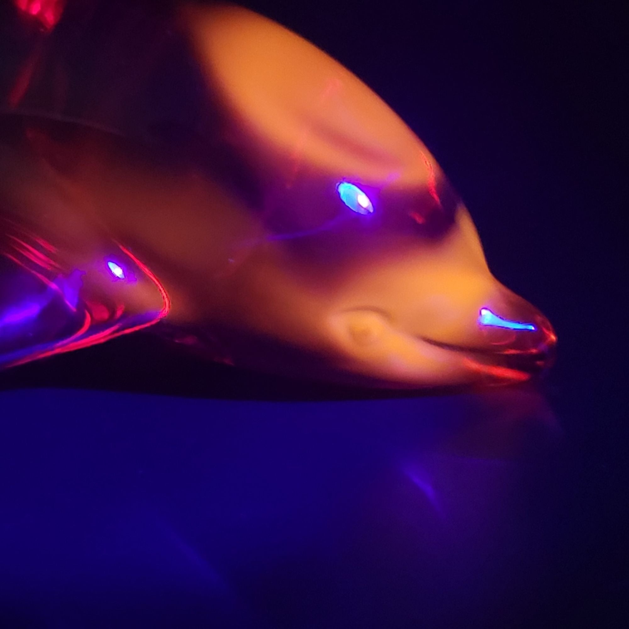 Vintage Daum France Red Cadmium Dolphin Figurine Signed Glows Under UV Light