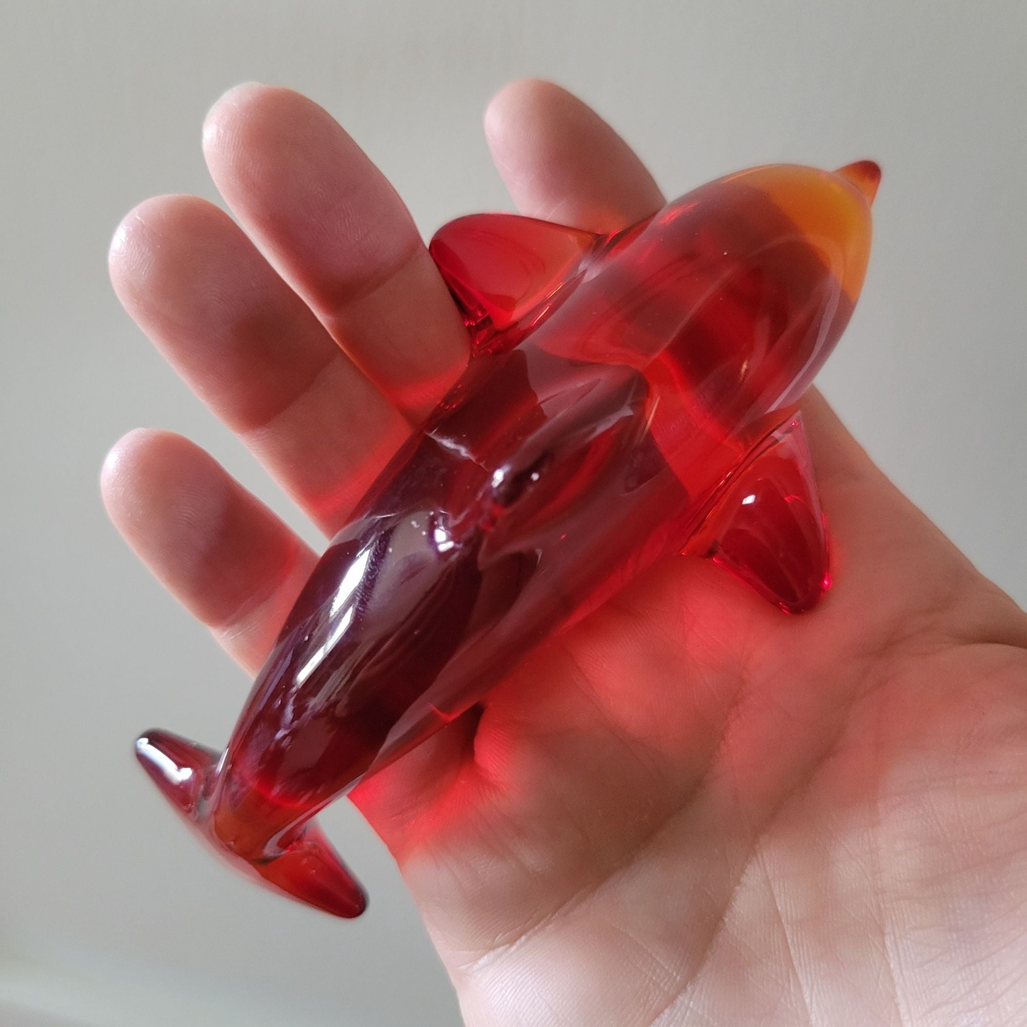 Vintage Daum France Red Cadmium Dolphin Figurine Signed Glows Under UV Light