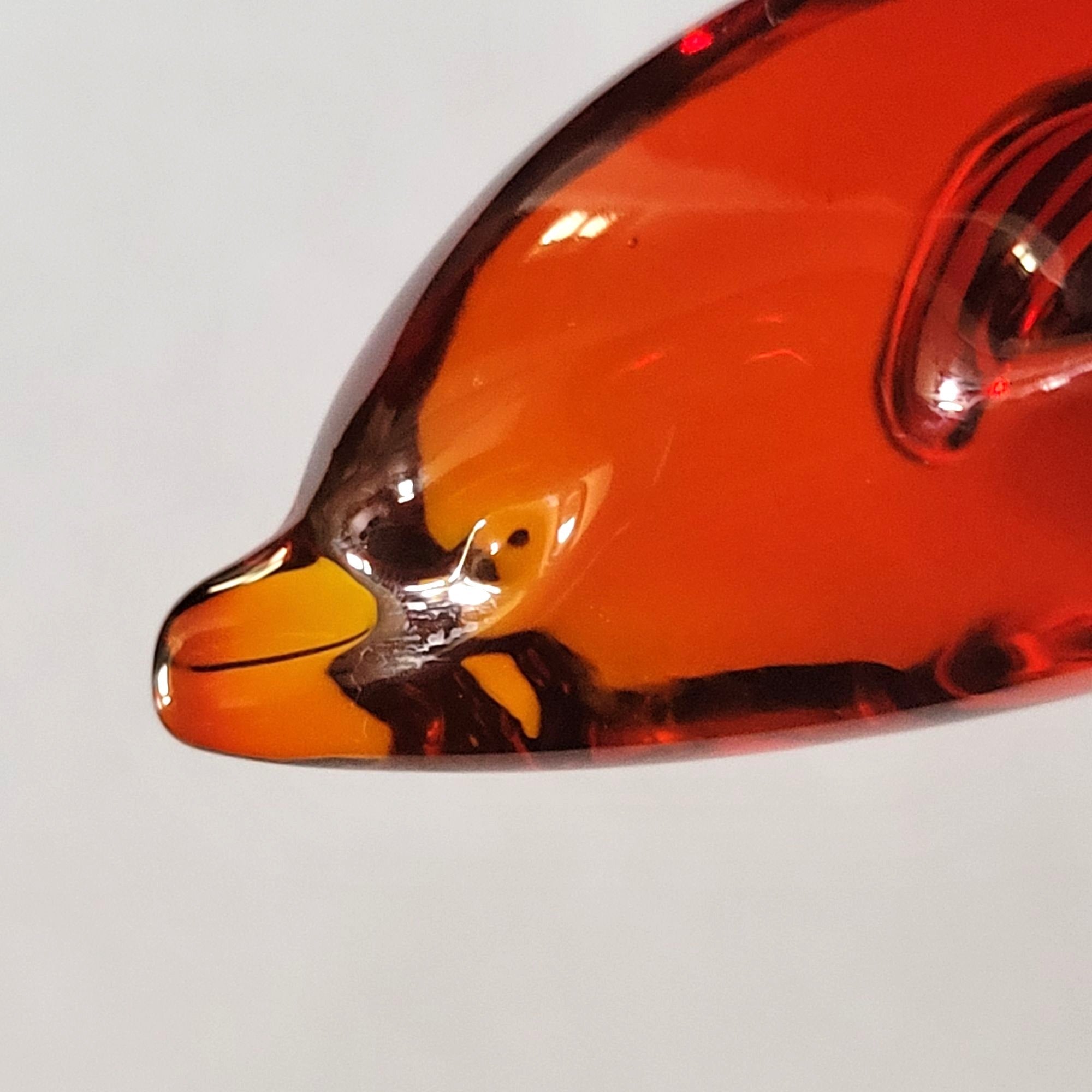 Vintage Daum France Red Cadmium Dolphin Figurine Signed Glows Under UV Light