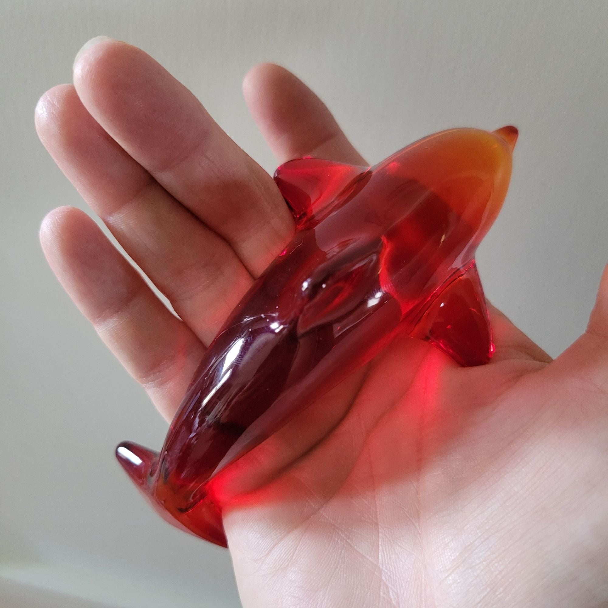 Vintage Daum France Red Cadmium Dolphin Figurine Signed Glows Under UV Light