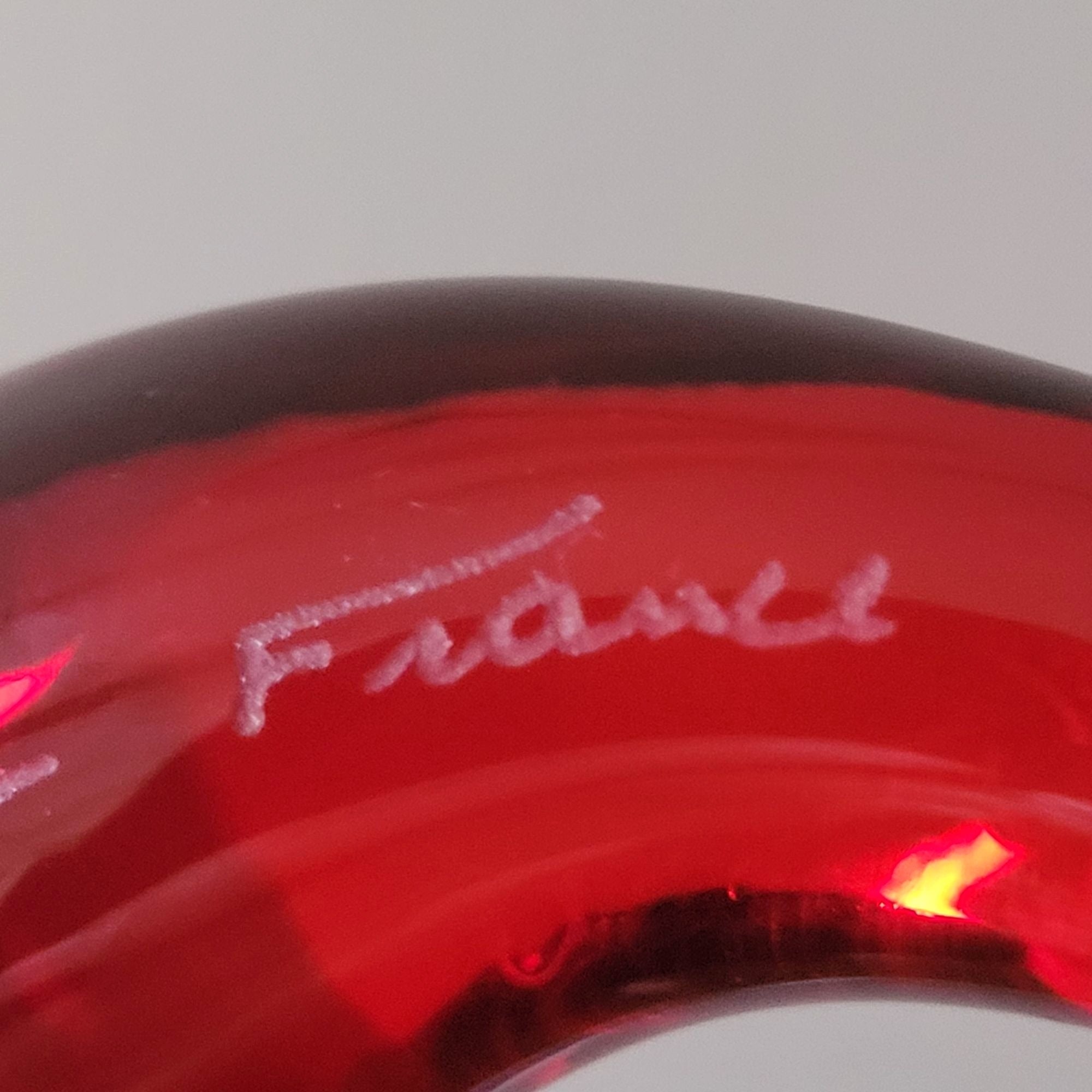 Vintage Daum France Red Cadmium Dolphin Figurine Signed Glows Under UV Light