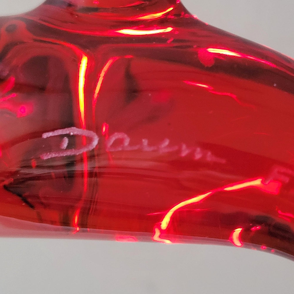 Vintage Daum France Red Cadmium Dolphin Figurine Signed Glows Under UV Light