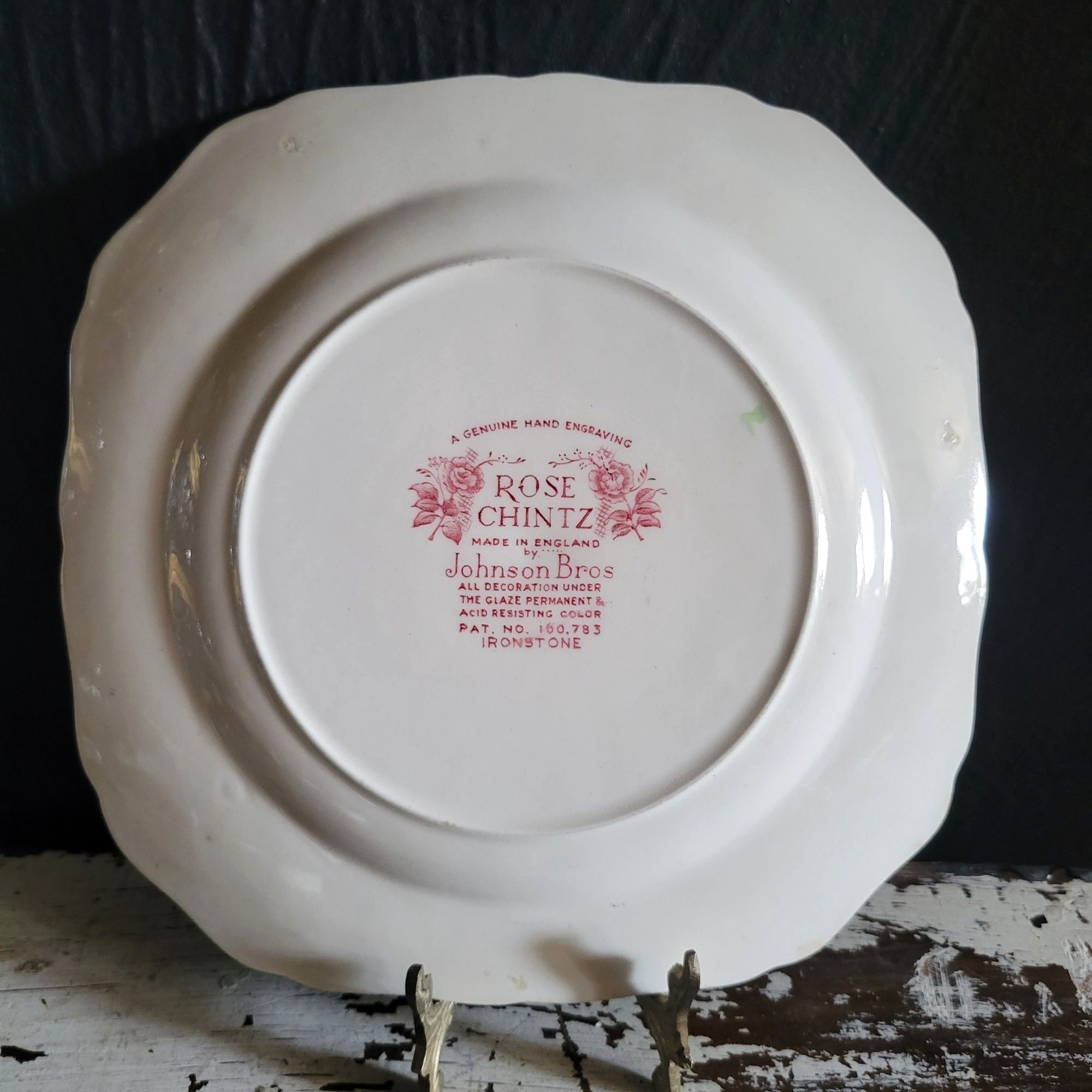 Vintage Johnson Brothers Rose Chintz Square Salad Plate Pink Backstamp *Read