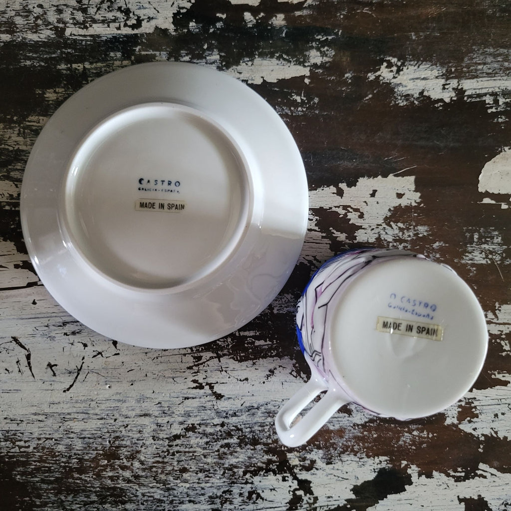 Vtg Naughty Angels O. Castro Galicia Espana Porcelain Demitasse Cup and Saucer