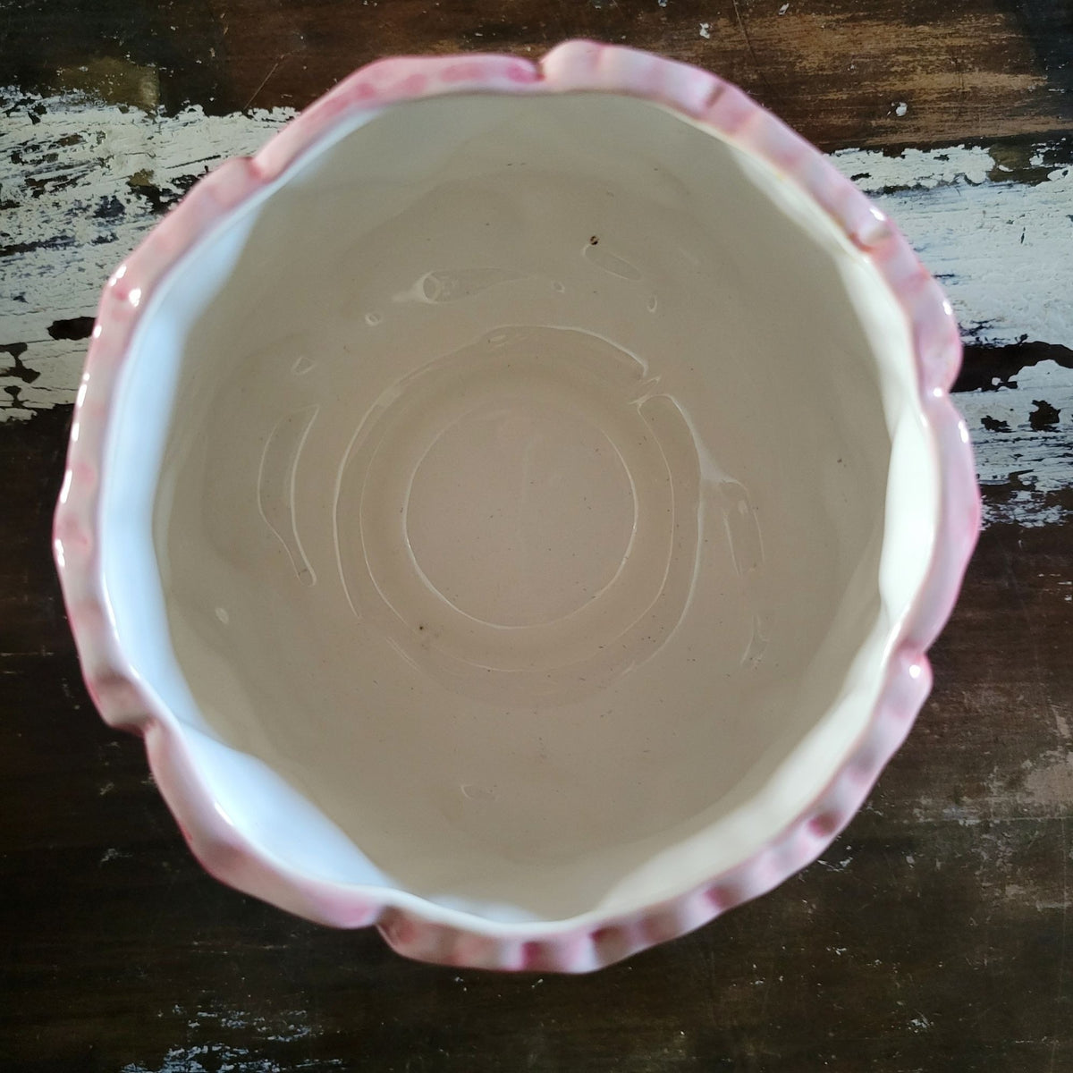 Vintage Ceramic Rabbit Pink Cabbage Planter Bunny Cachepot 4.5" Tall