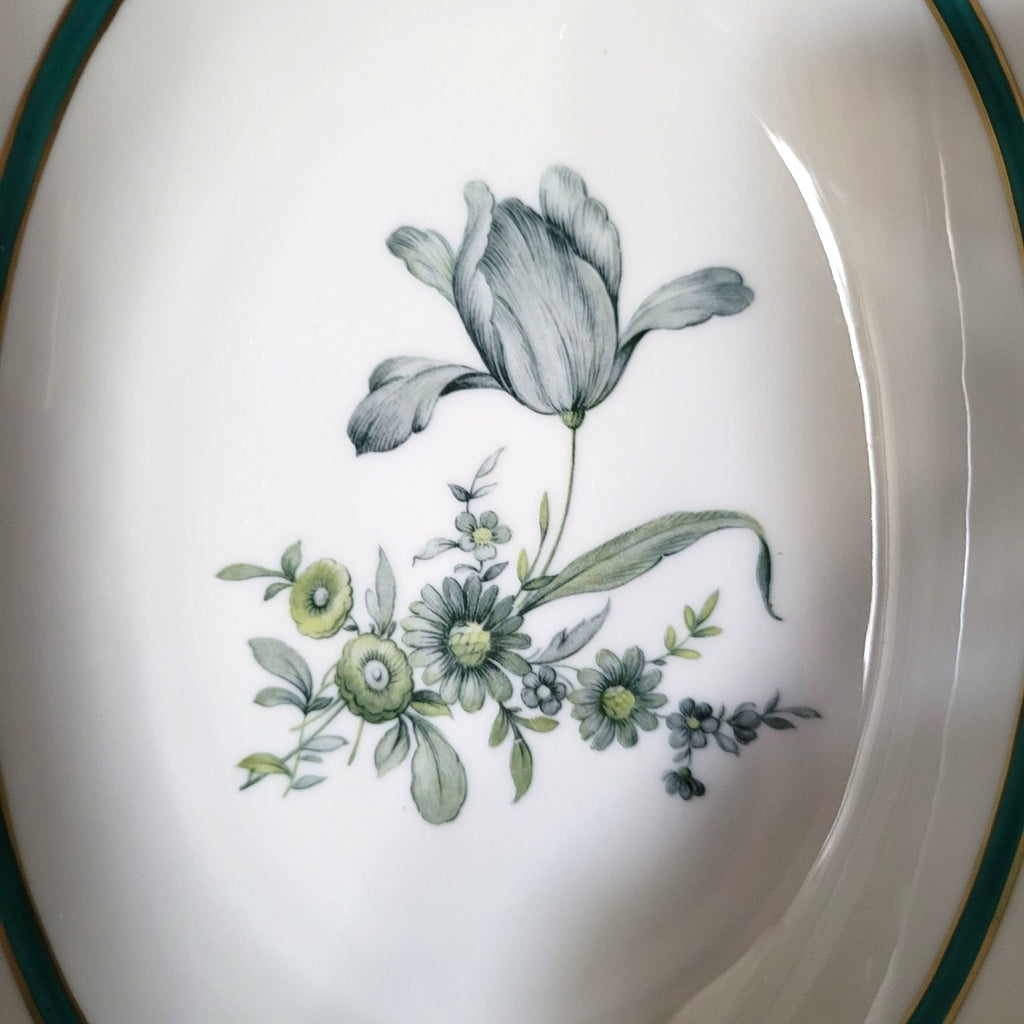 Vintage Royal Bayreuth Teal Tulip 9" Oval Vegetable Bowl Floral Design Gold Trim