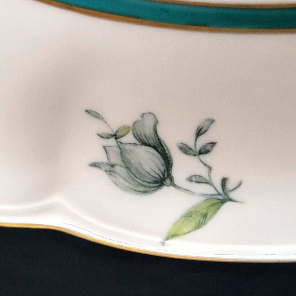 Vintage Royal Bayreuth Teal Tulip 9" Oval Vegetable Bowl Floral Design Gold Trim