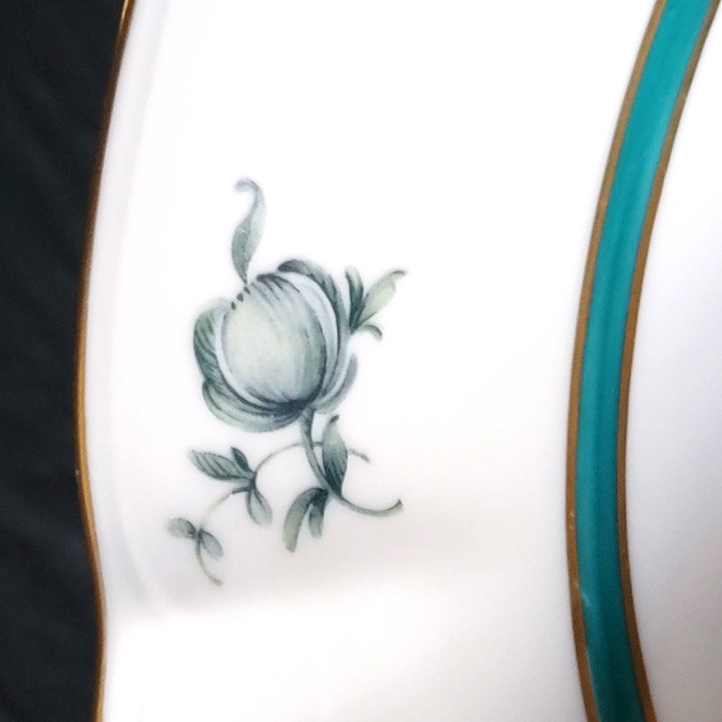 Vintage Royal Bayreuth Teal Tulip 9" Oval Vegetable Bowl Floral Design Gold Trim