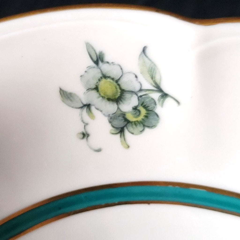 Vintage Royal Bayreuth Teal Tulip 9" Oval Vegetable Bowl Floral Design Gold Trim