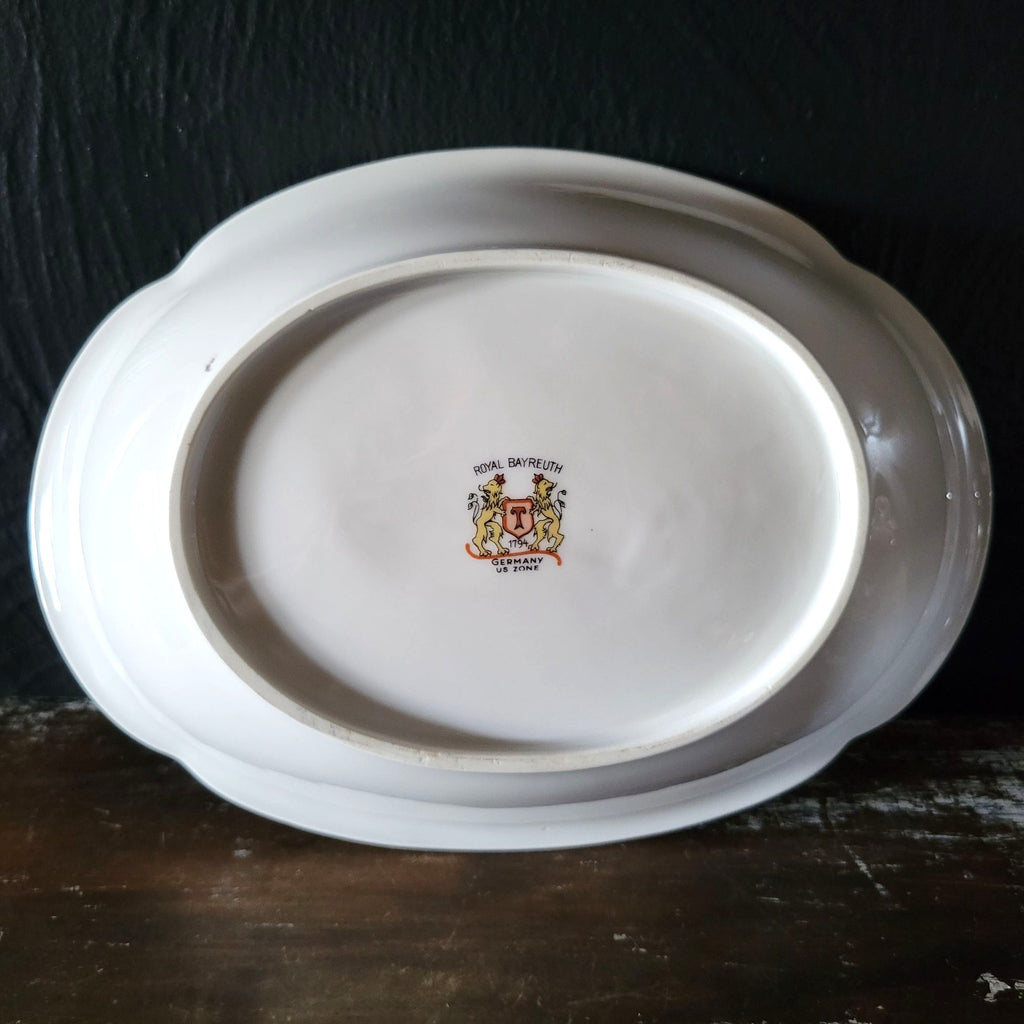 Vintage Royal Bayreuth Teal Tulip 9" Oval Vegetable Bowl Floral Design Gold Trim