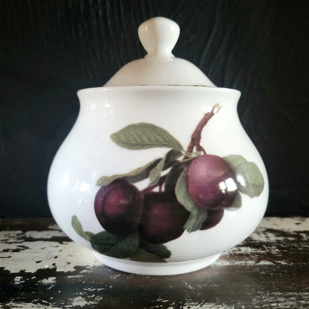 Vtg Queens Royal Horticultural Society Hookers Fruit Sugar Bowl With Plum Design