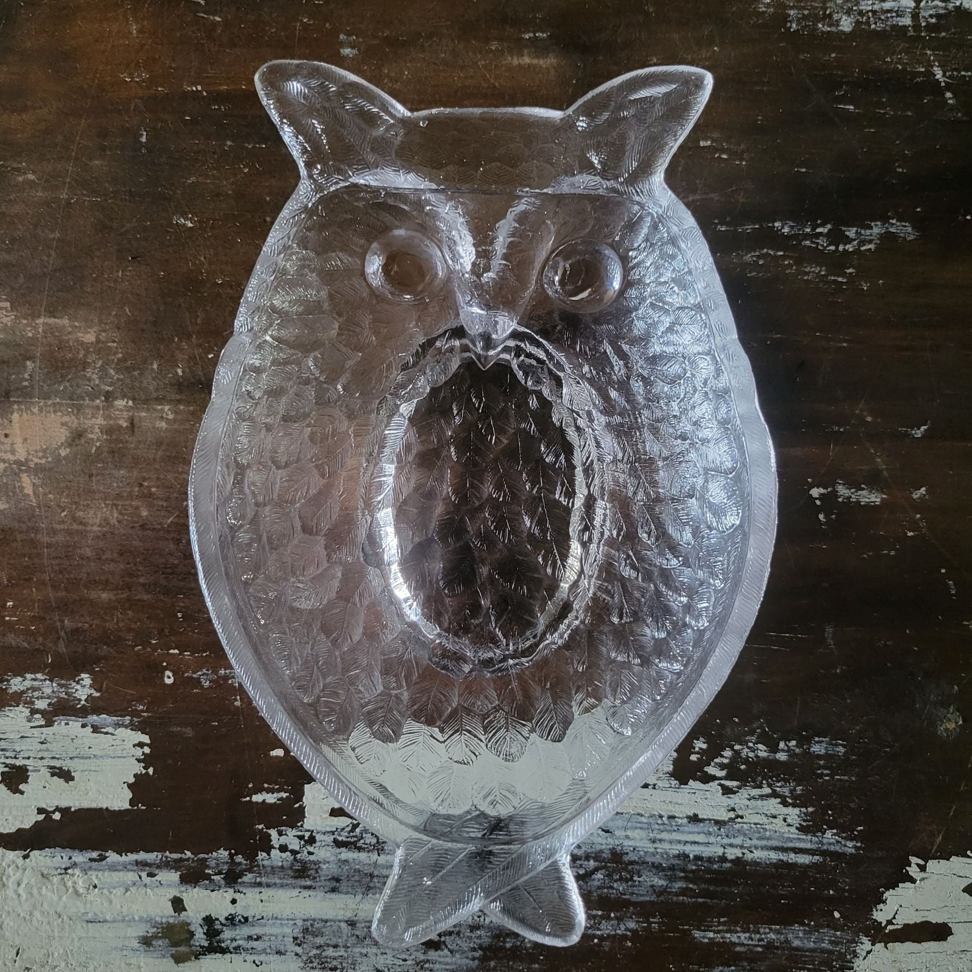 Antique 1880s EAPG Central Glass Co. Owl Pickle Dish Clear Glass