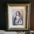Vintage Framed Philippa Of Hainault Portrait Print With Black & Gold Wood Frame