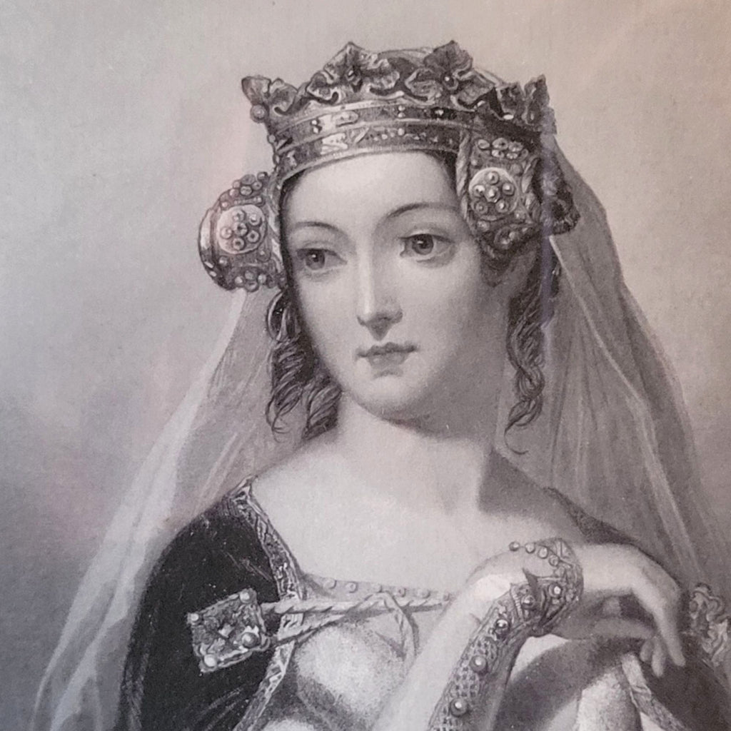 Vintage Framed Philippa Of Hainault Portrait Print With Black & Gold Wood Frame