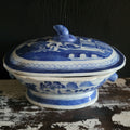Antique Chinese Canton Blue & White Porcelain Tureen With Boar Heads *Read