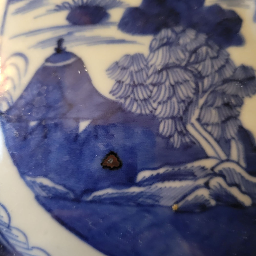 Antique Chinese Canton Blue & White Porcelain Tureen With Boar Heads *Read