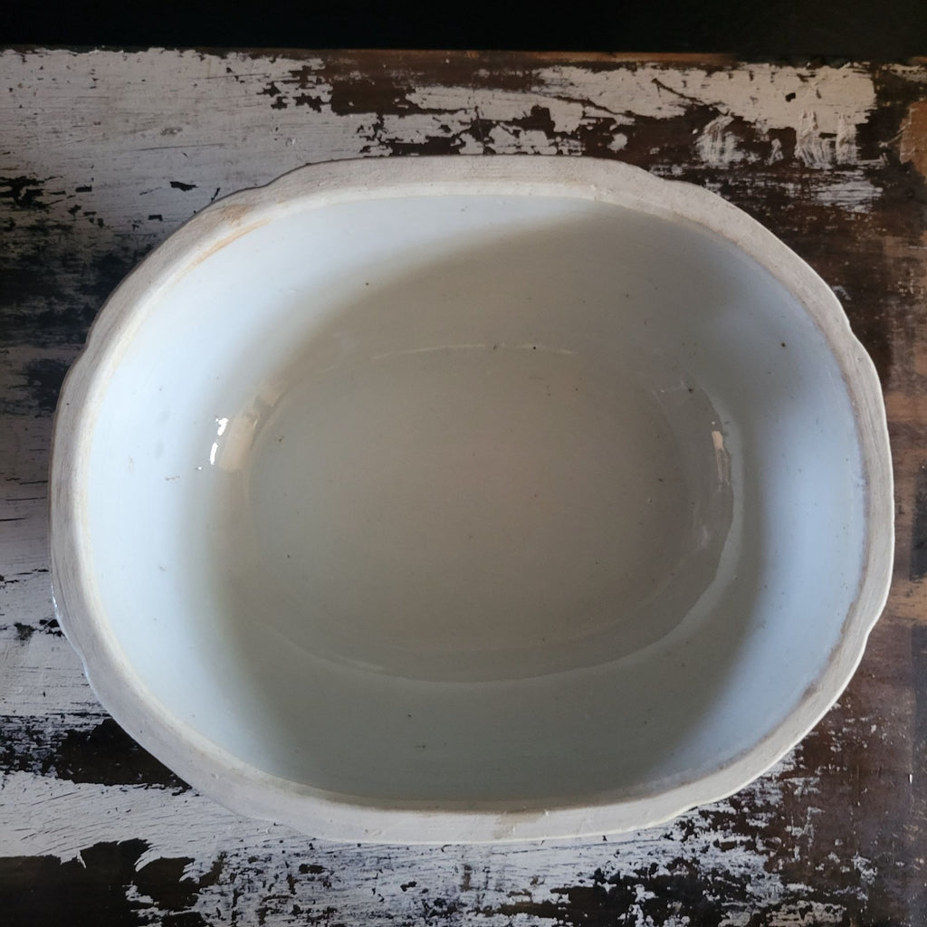 Antique Chinese Canton Blue & White Porcelain Tureen With Boar Heads *Read