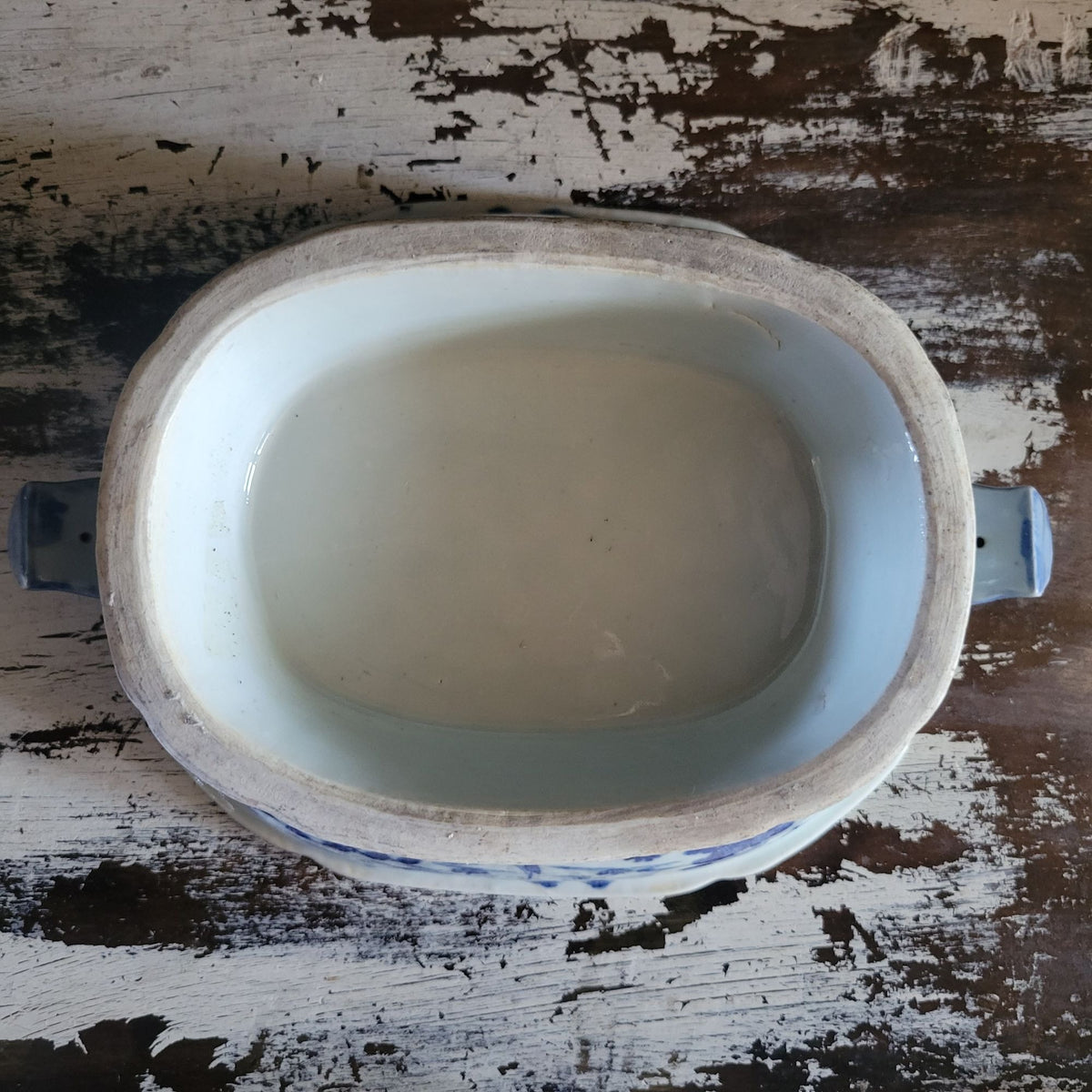Antique Chinese Canton Blue & White Porcelain Tureen With Boar Heads *Read