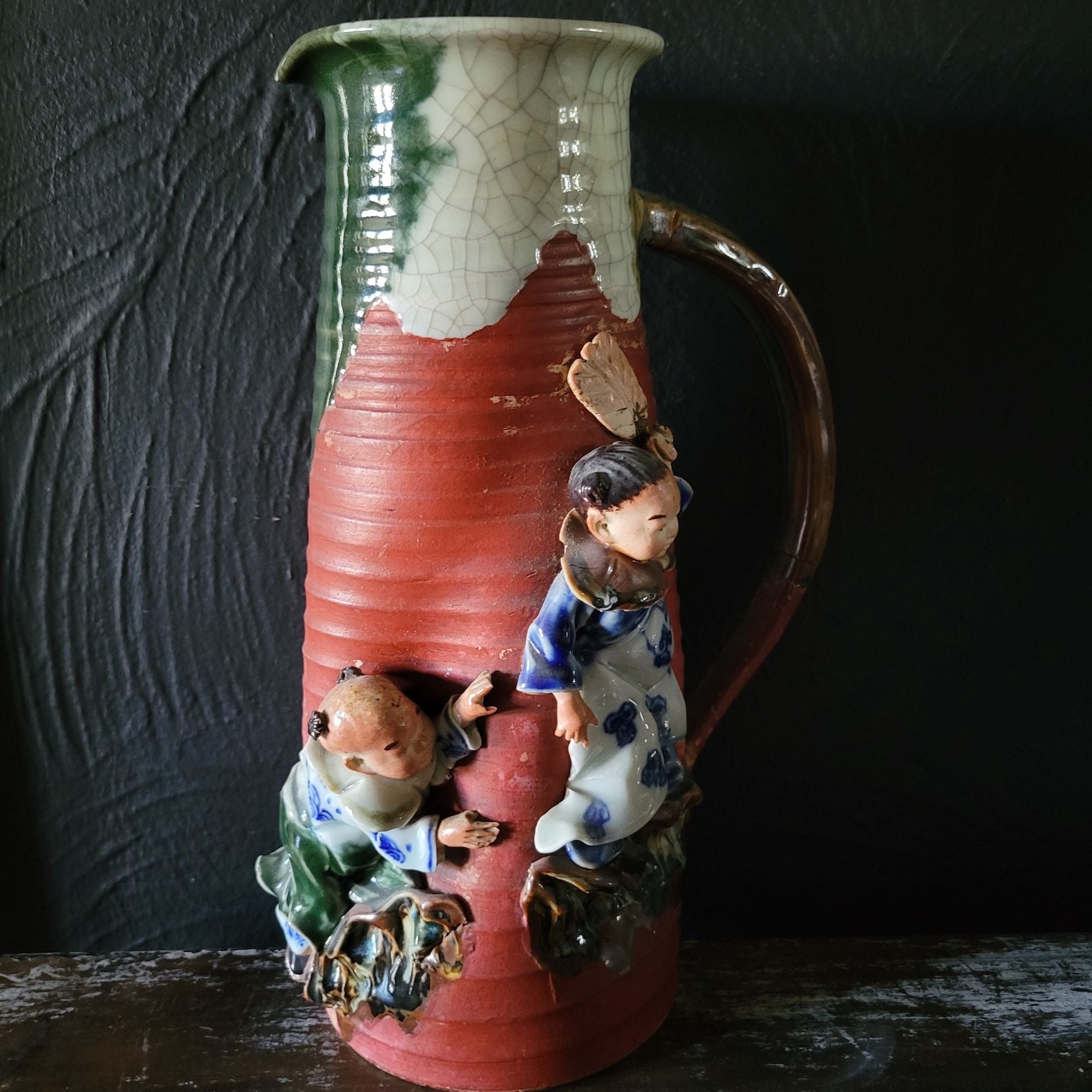 Large Early 20th Century Japanese Sumida Gawa Tanker Vase *Repairs - Read Desc
