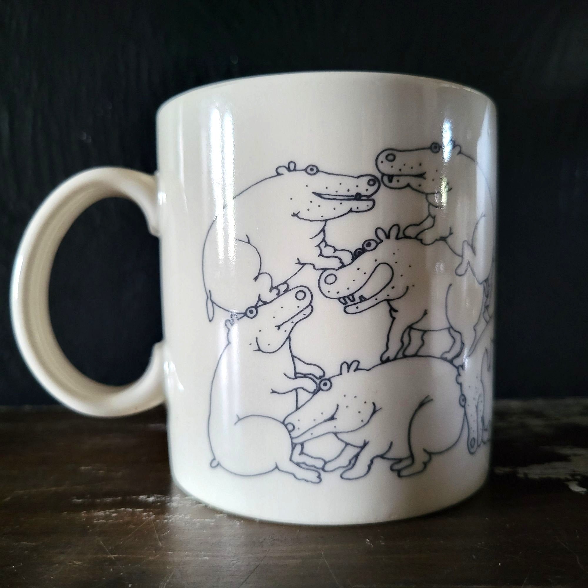 Taylor & Ng Naughty Hippos Mug White & Black Vintage 1970s Coffee Cup *Read