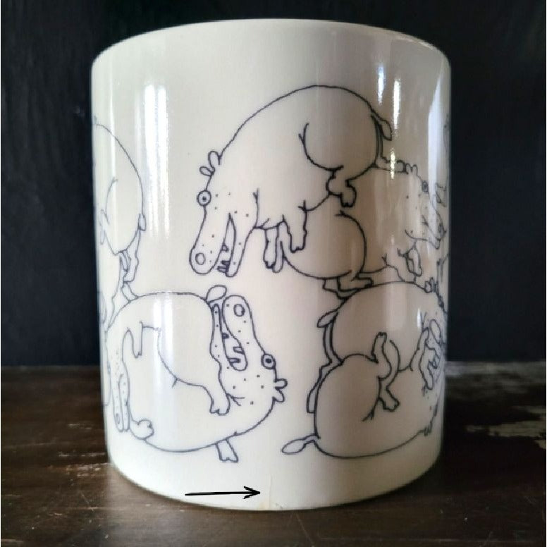 Taylor & Ng Naughty Hippos Mug White & Black Vintage 1970s Coffee Cup *Read