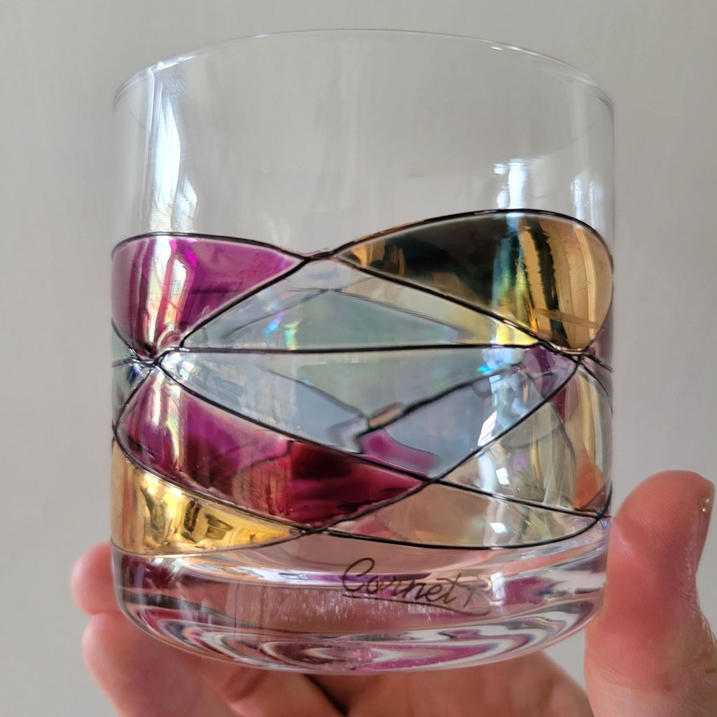Cornet Barcelona Sagrada Handpainted Whiskey Glass With Multicolor Design