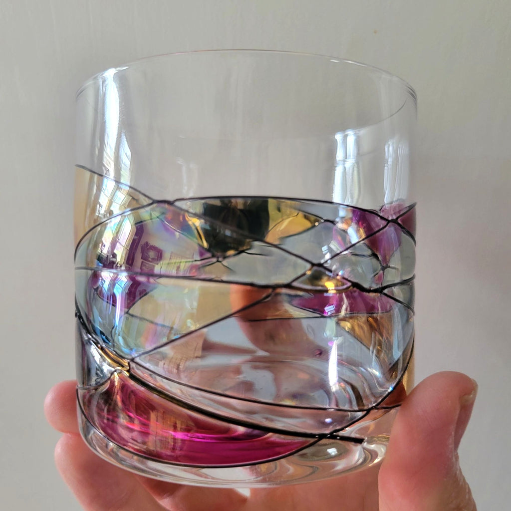 Cornet Barcelona Sagrada Handpainted Whiskey Glass With Multicolor Design
