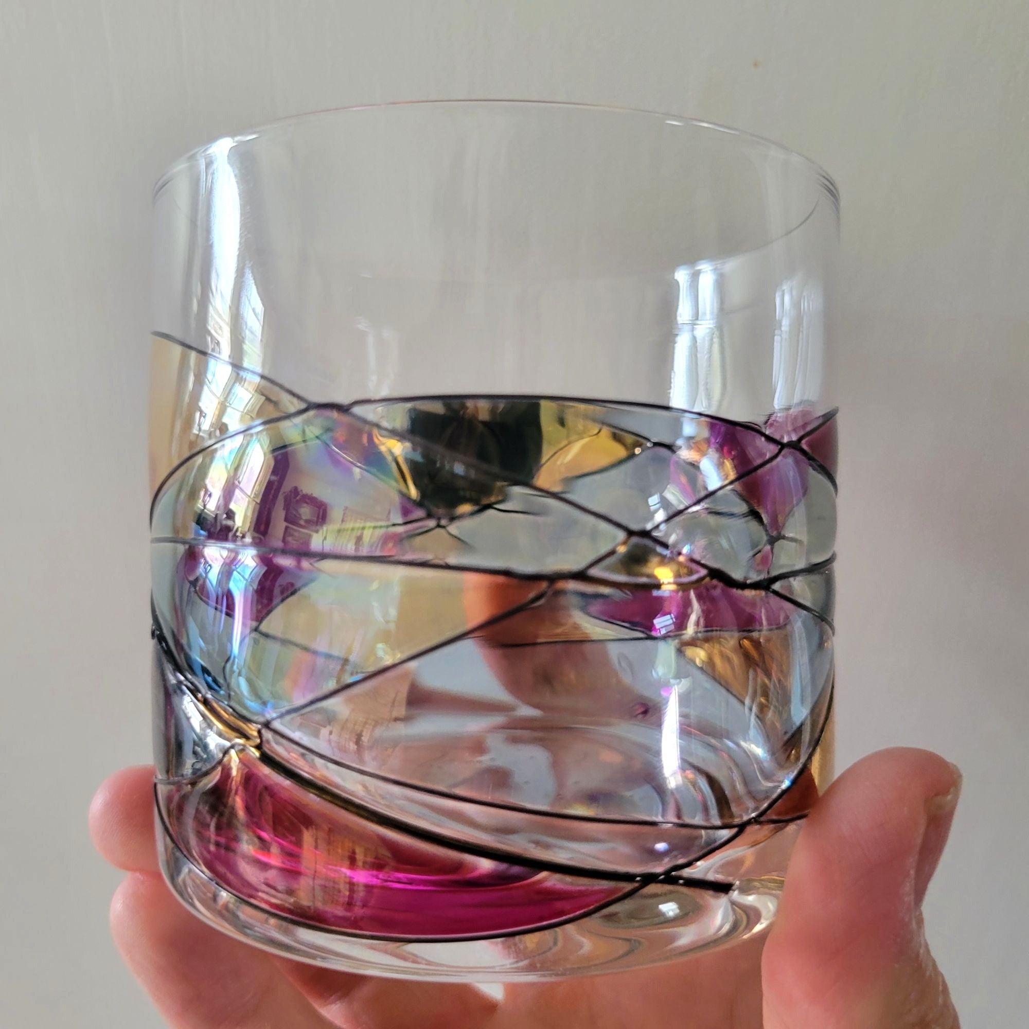 Cornet Barcelona Sagrada Handpainted Whiskey Glass With Multicolor Design