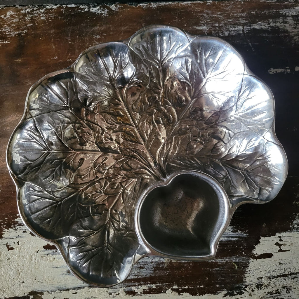 Vintage Wilton Armetale Chip & Dip Cabbage Leaf Serving Bowl Pewter