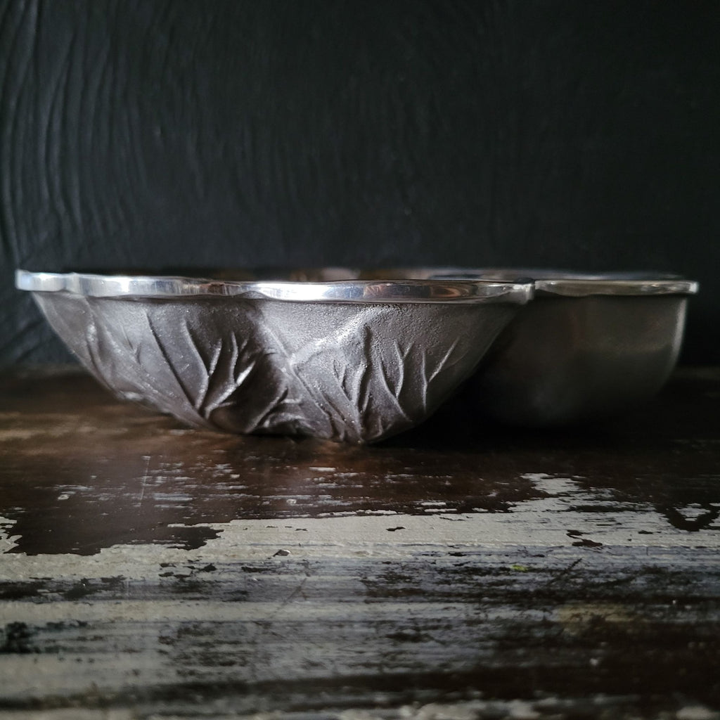 Vintage Wilton Armetale Chip & Dip Cabbage Leaf Serving Bowl Pewter