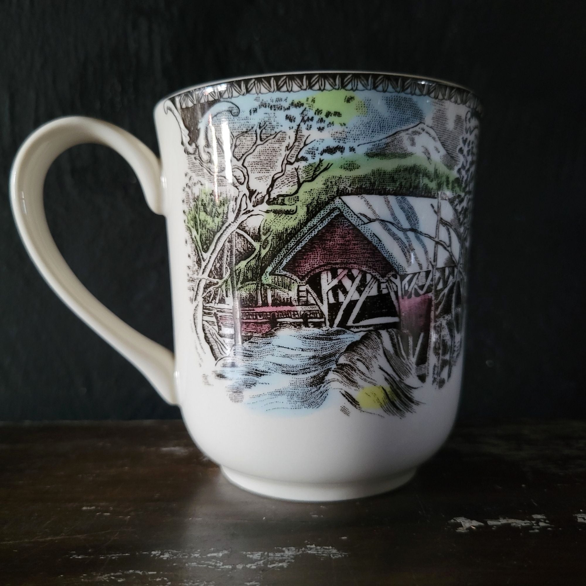 Vintage Johnson Brothers The Friendly Village Coffee Mug "The Covered Bridge"