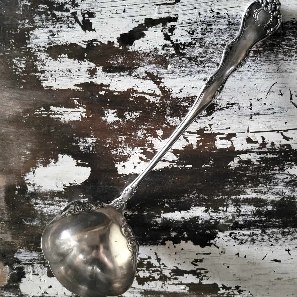 Vintage Rogers & Sons Silverplate Ornate Ladle With Scroll Design 12"