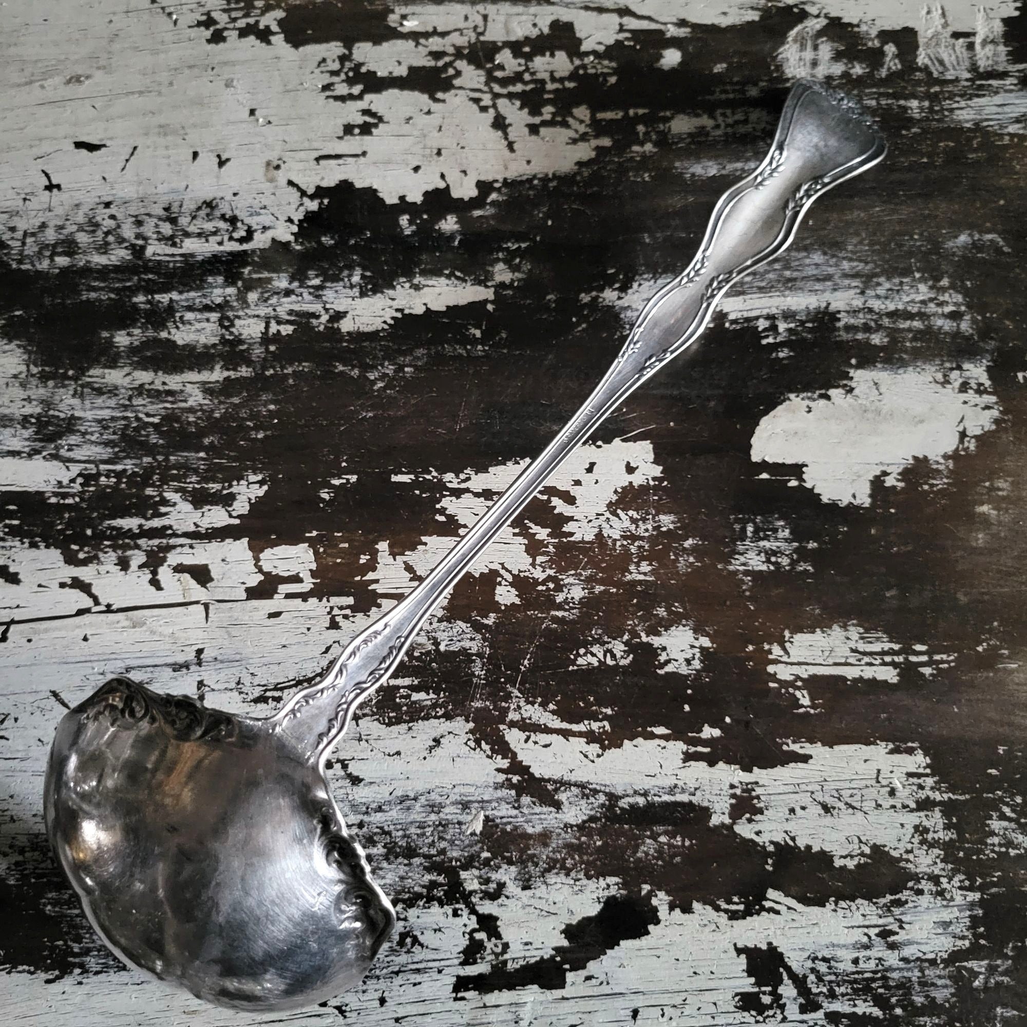Vintage Rogers & Sons Silverplate Ornate Ladle With Scroll Design 12"