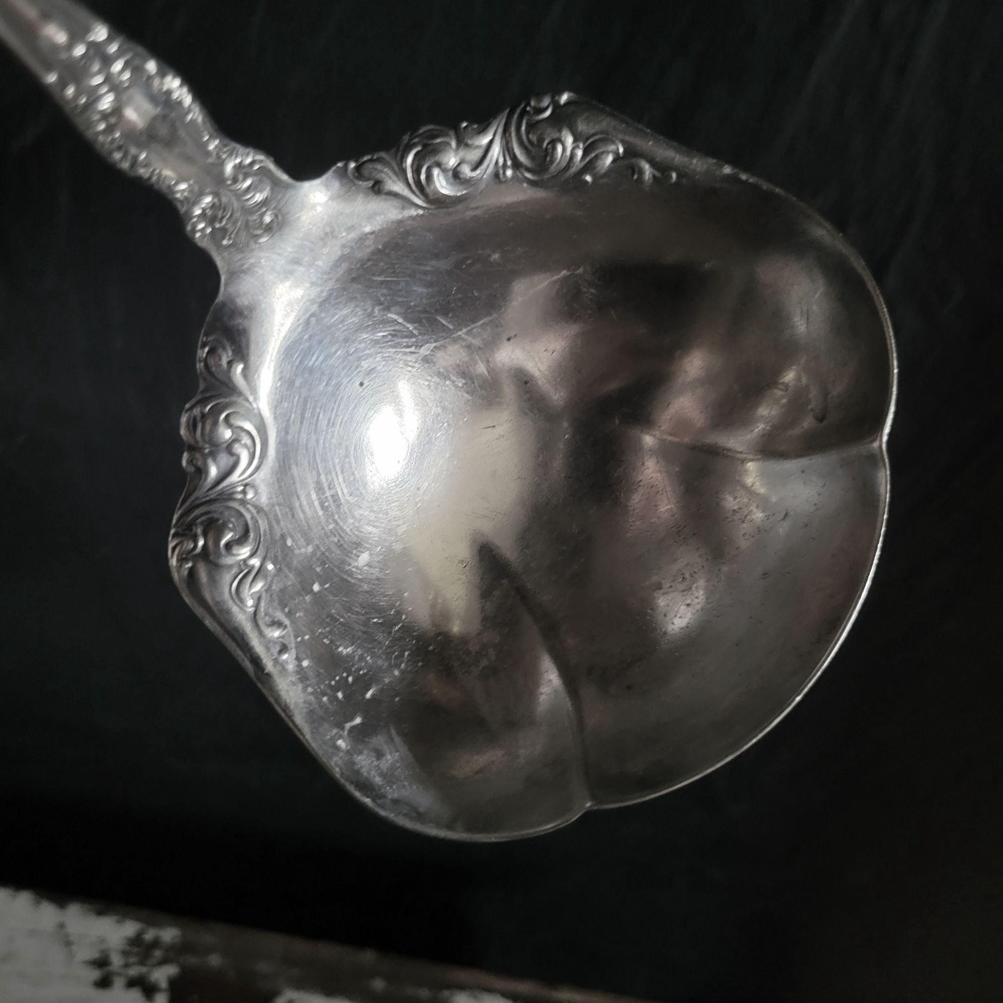 Vintage Rogers & Sons Silverplate Ornate Ladle With Scroll Design 12"